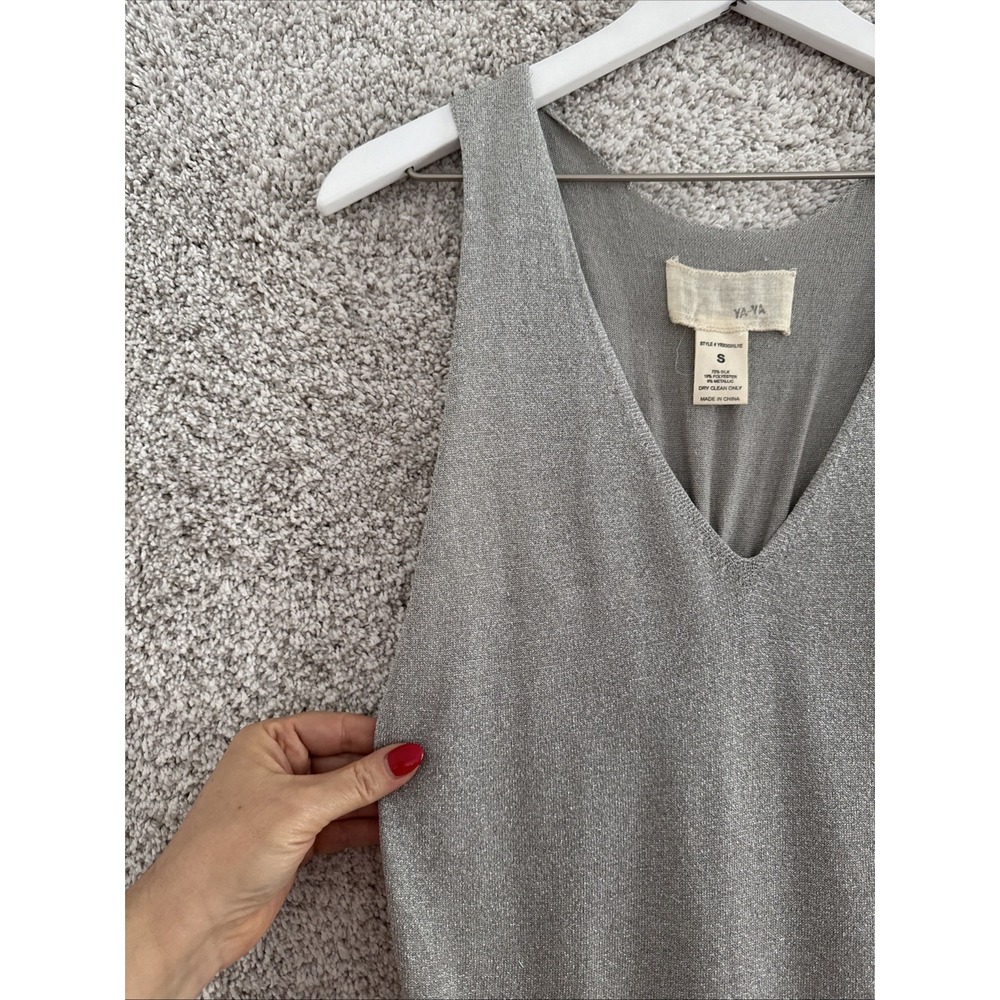 YaYa Gray Silver Metallic Razor Back Midi Dress - Size Small - Picture 3 of 7